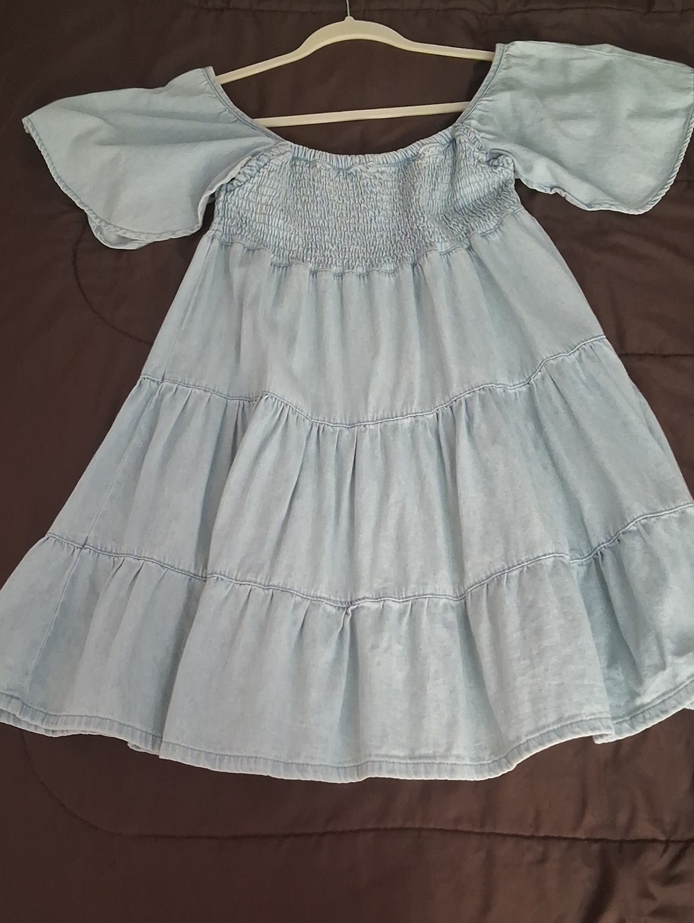 Denim&Co Light Blue Off-Shoulder Tiered Dress    '